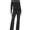 DKNY Long Sleeve Crew Neck Stripe Mesh Yoke Sweater