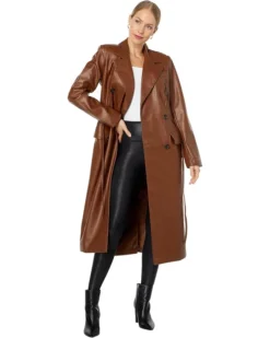 Avec Les Filles Belted Faux Leather Coat