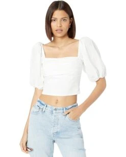 Abercrombie & Fitch Square Neck Ruched Puff Sleeve Top