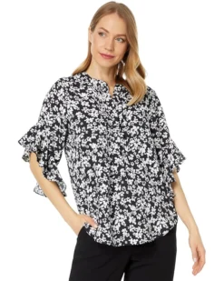 Vince Camuto Pin Tuck Flutter Sleeve Henley Blouse