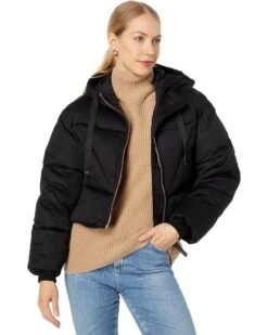 Avec Les Filles Rose Gold Hardware Cropped Puffer