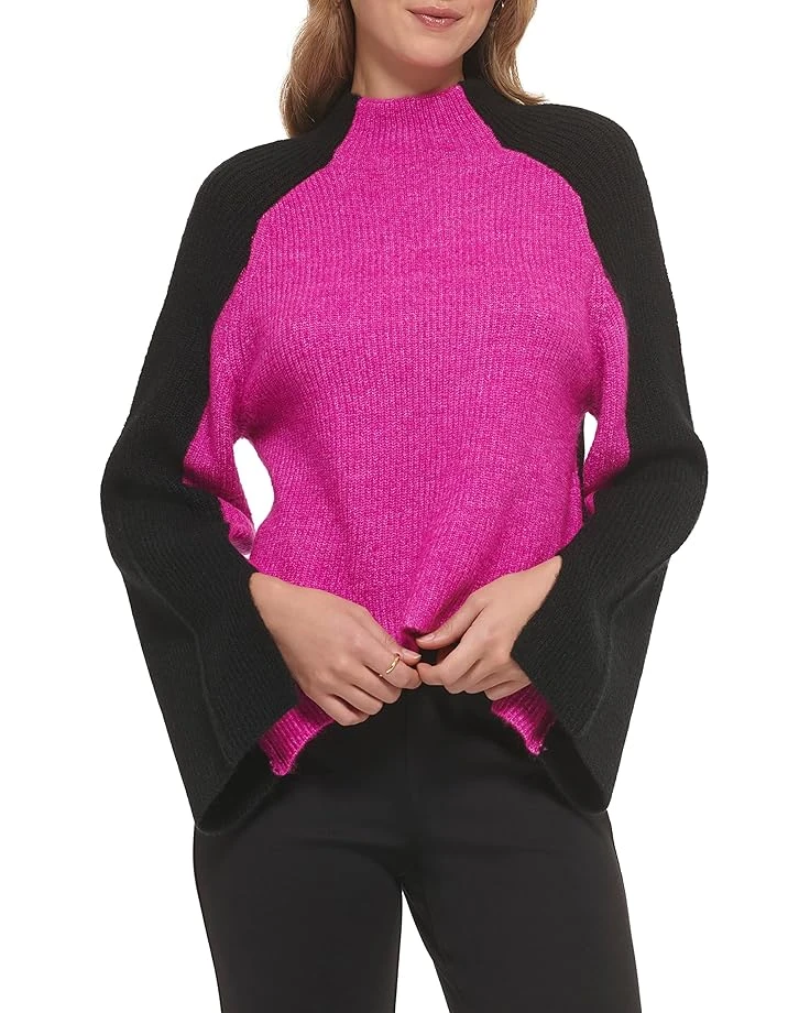 DKNY Long Sleeve Color-Block Funnel Neck Sweater