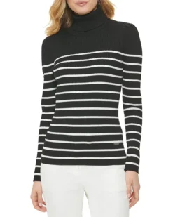 DKNY Stripped Ribbed Turtleneck