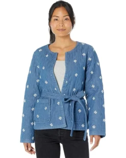 Draper James Reversible Belted Jacket In Embroidered Chambray
